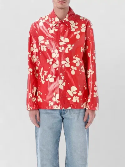 Dries Van Noten Vorries Coated Cotton Printed Shirt Jacket In Red