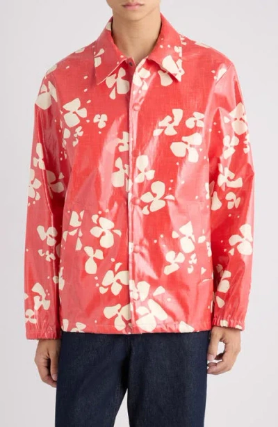 Dries Van Noten Vorries Coated Cotton Printed Shirt Jacket In Red