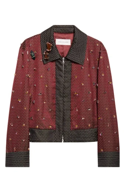 Dries Van Noten Vurani Crystal Embellished Tie Jacquard Jacket In Red