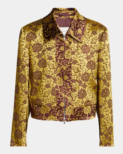 Dries Van Noten Vurano Floral Jacquard Zip Jacket In Ocra