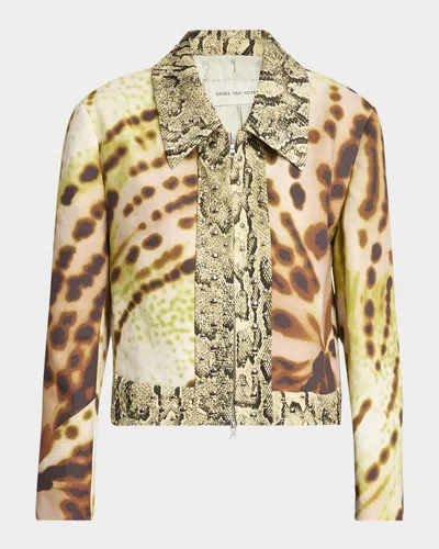Dries Van Noten Vurano Studded Multi-print Zip Jacket