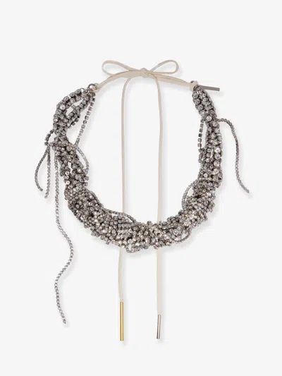 Dries Van Noten W261 Brass Necklace With Rhinestone Detail In Silver