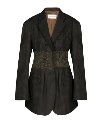 Dries Van Noten Waist Fitted Button Up Jacket In Khaki