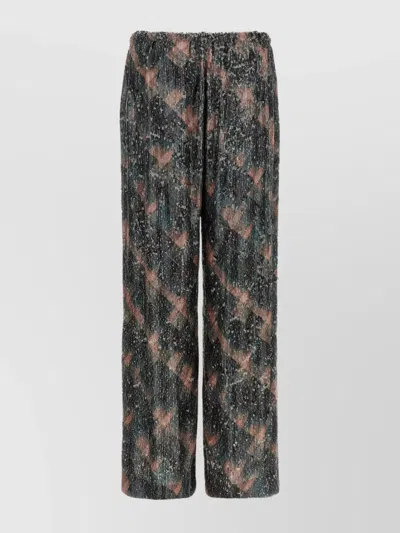 DRIES VAN NOTEN WAISTBAND PANTS WIDE LEG TEXTURED FABRIC