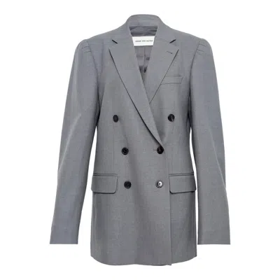 Dries Van Noten Waisted Double Breasted Blazer In Gray