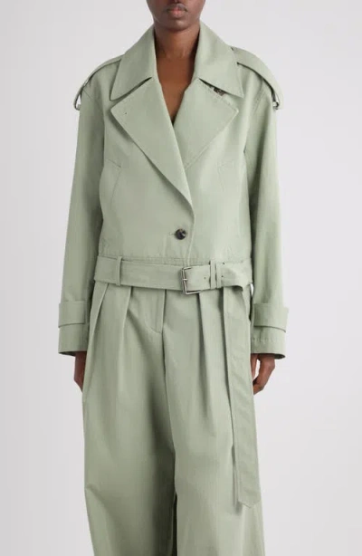 Dries Van Noten Washed Cotton Poplin Moto Jacket In Green