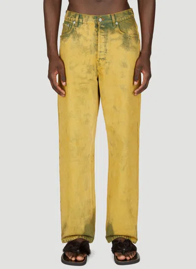 Dries Van Noten Mens Lime Washed Wide-leg Relaxed-fit Jeans In Green