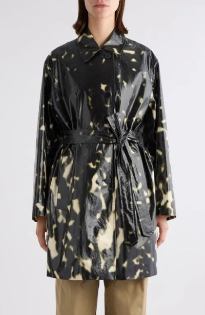 Dries Van Noten Belted Printed Coated Cotton-canvas Trench Coat In Black