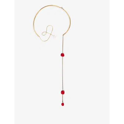 Dries Van Noten Womens Red Wave Brass And Freshwater Pearl Necklace