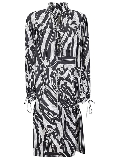 Dries Van Noten Long Sleeve All Over Print Dress In Black