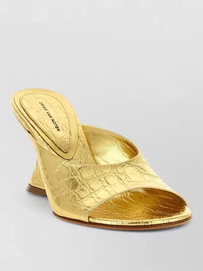 Dries Van Noten Wedge Mules Sculptural Heel Open Toe Metallic In Gold