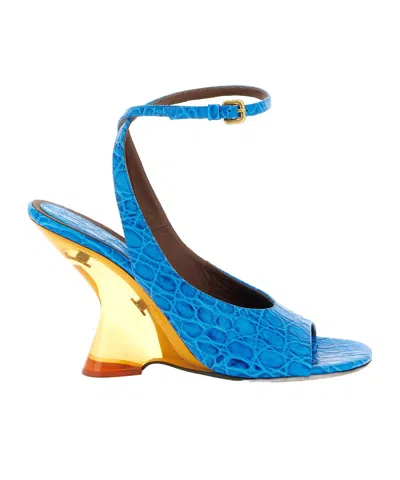 Dries Van Noten Croc-effect Leather Wedge Sandals In Multi