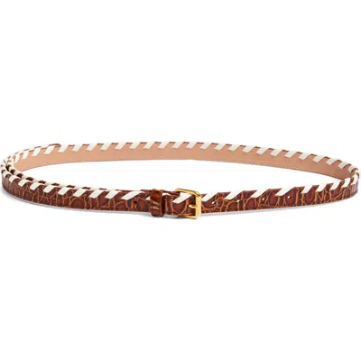Dries Van Noten Whipstitch Croc Embossed Leather Belt In Gold