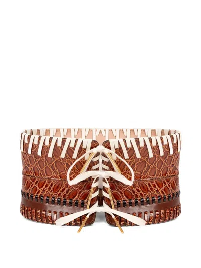 Dries Van Noten Whipstitch-embellished Corset Belt In Brown