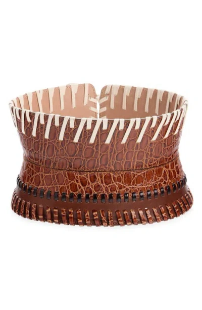 Dries Van Noten Whipstitch Leather Corset Belt In Brown