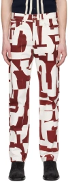 Dries Van Noten White & Burgundy Print Jeans In 358 Burgundy