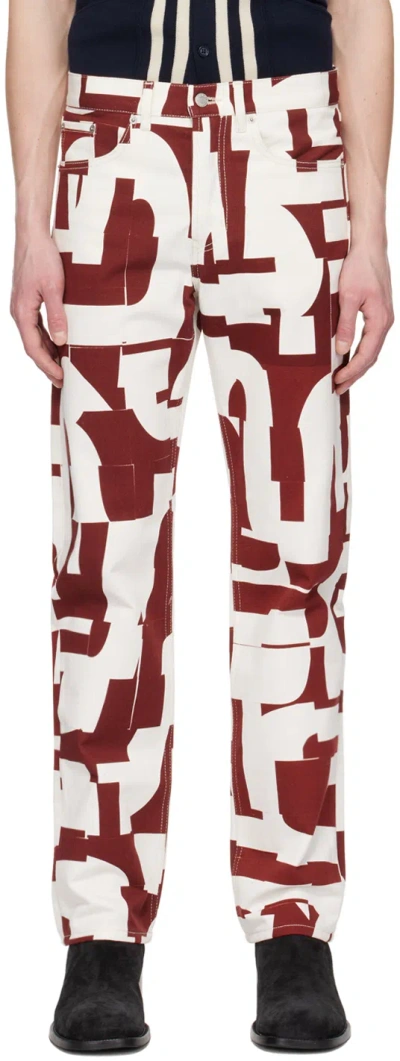 Dries Van Noten White & Burgundy Print Jeans In 358 Burgundy