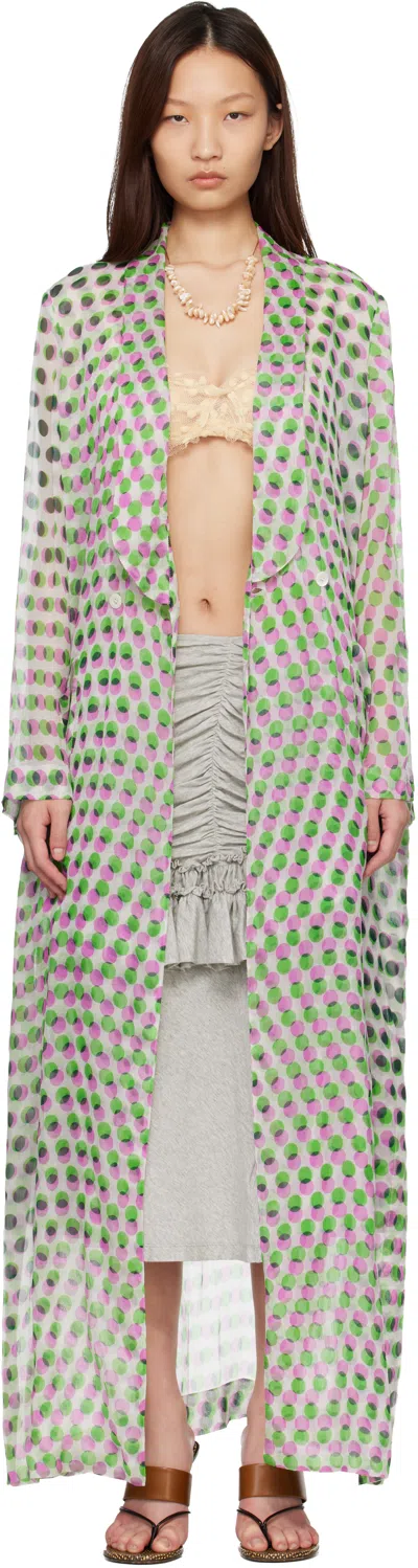 DRIES VAN NOTEN WHITE & GREEN POLKA DOT PRINT SILK CREPONNE JACKET