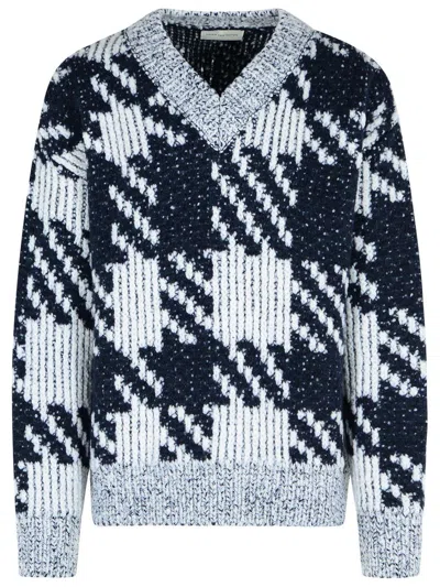 DRIES VAN NOTEN DRIES VAN NOTEN WHITE AND NAVY 'MACAO' WOOL AND ALPACA SWEATER