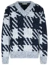 Dries Van Noten Chunky Knit V Neck Sweater With Textured Pattern In Blue