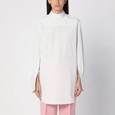 DRIES VAN NOTEN WHITE CHECKED POPELINE TURTLENECK SHIRT