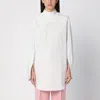 Dries Van Noten Checked Popeline Turtleneck Shirt With High-low Hem In White