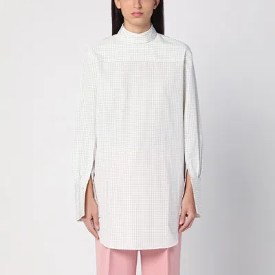 Dries Van Noten White Checked Popeline Turtleneck Shirt