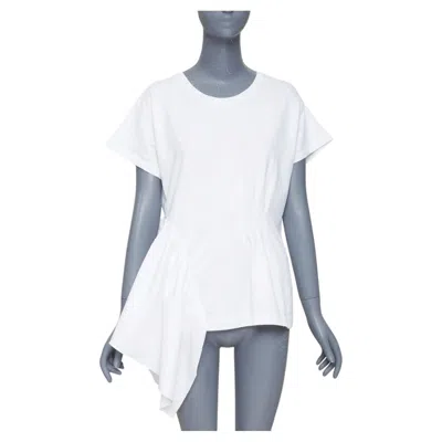 Pre-owned Dries Van Noten White Cotton Asymmetric Ruffle Peplum Hem Tshirt M