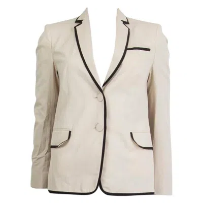 Pre-owned Dries Van Noten White Cotton Black Trim Blazer Jacket 34 Xxs