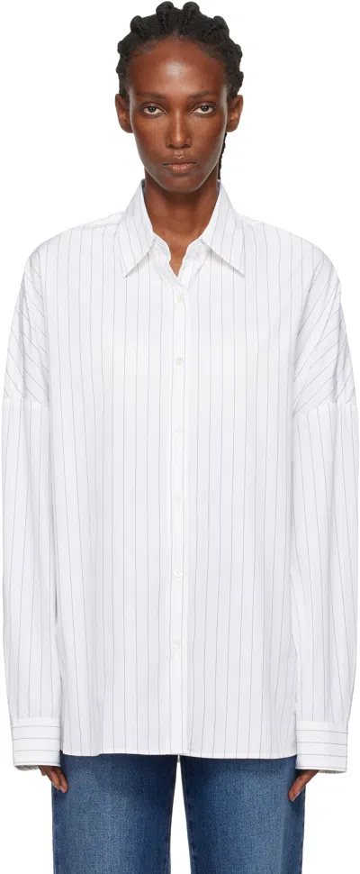 Dries Van Noten White Cotton Cocoon Shirt In Blue
