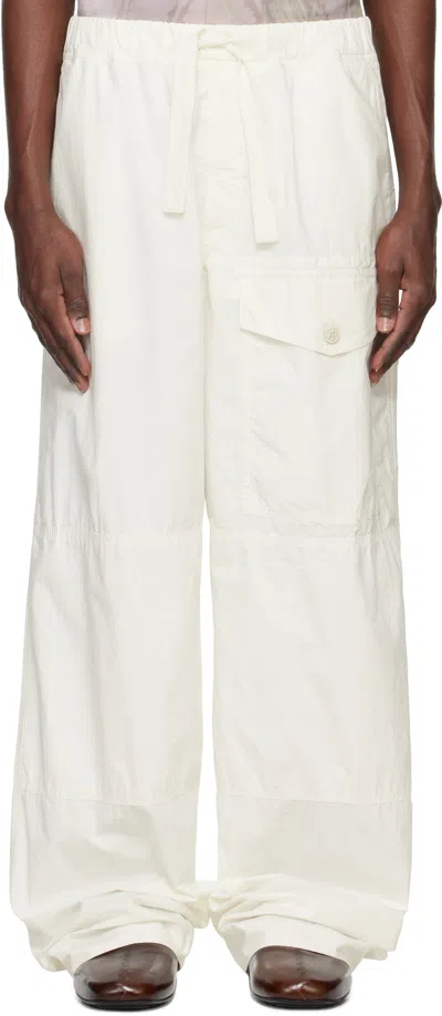 Dries Van Noten White Cotton Drawstring Cargo Pants In 1 White