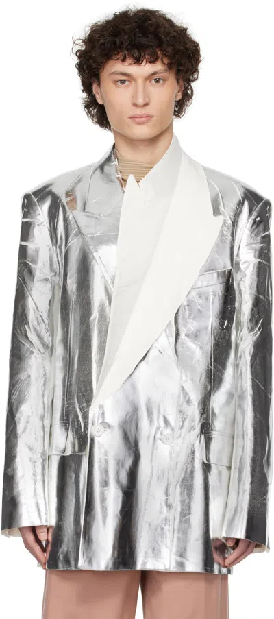 Dries Van Noten White Double-breasted Blazer In White 1