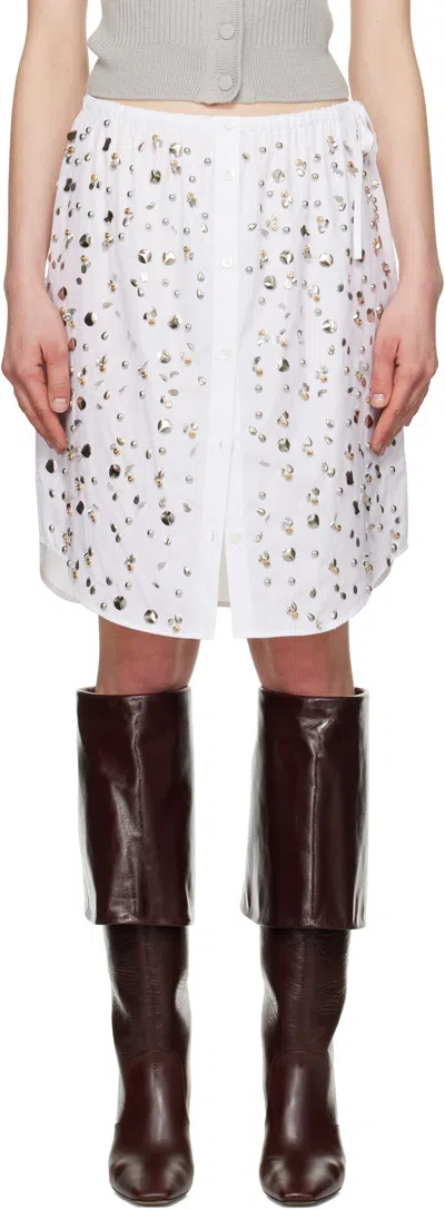 Dries Van Noten White Embellished Midi Skirt In 001 White