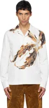 Dries Van Noten White Embroidered Cotton Shirt In Brown