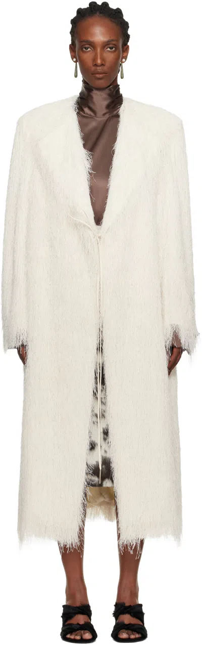 Dries Van Noten White Fringed Coat