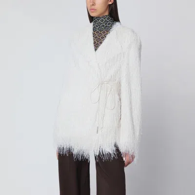 DRIES VAN NOTEN WHITE FRINGED JACKET