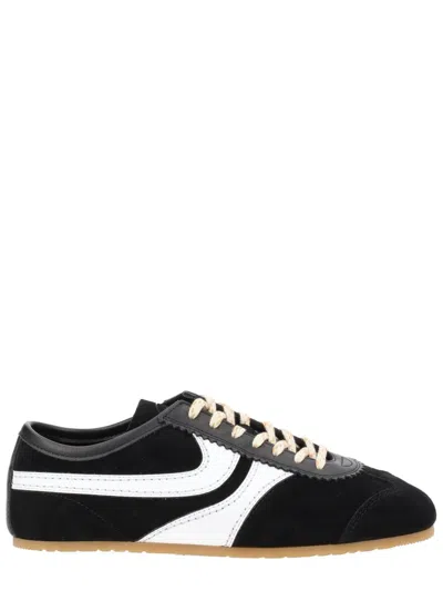 Dries Van Noten White Leather Striped Suede Sneakers In Black