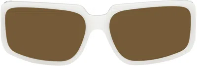 Dries Van Noten White Linda Farrow Edition Square Sunglasses In White/ Silver/ Brown
