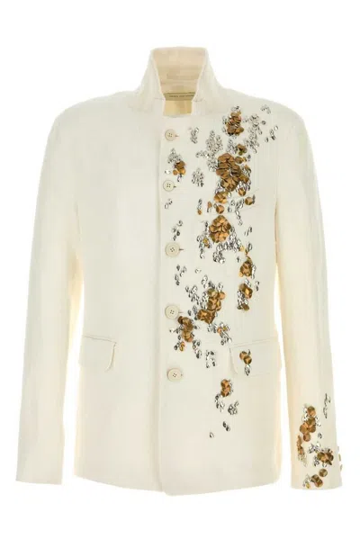 Dries Van Noten White Linen Bates Blazer