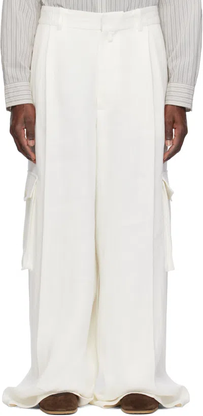 Dries Van Noten White Linen Cargo Pants In 1 White