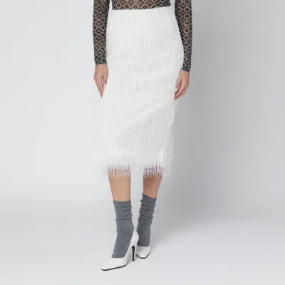 DRIES VAN NOTEN DRIES VAN NOTEN WHITE MIDI SKIRT WITH FRINGES