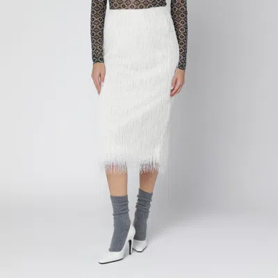Dries Van Noten White Midi Skirt With Fringes