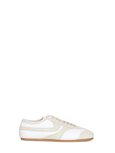 Dries Van Noten White Nappa Leather Sneakers With Suede Details In Multi