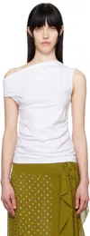 Dries Van Noten White Off-shoulder Jersey Tank Top In 001 White