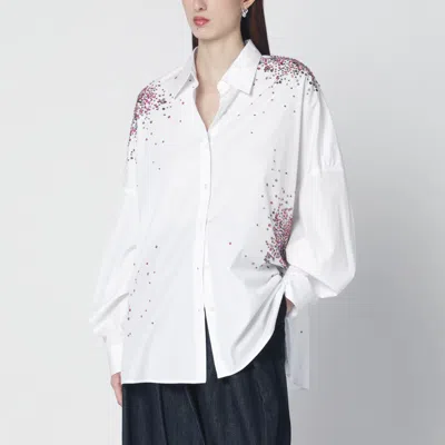 Dries Van Noten Oversized Shirt Firework Embroidery Long Sleeves In White