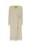 Dries Van Noten Textured Long Coat Belted At Waist In Multi