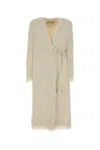 Dries Van Noten Textured Long Coat Belted At Waist In White