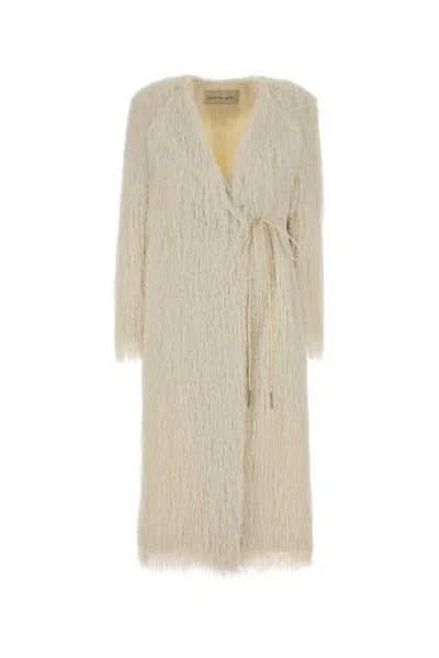 Dries Van Noten Textured Long Coat Belted At Waist In Neutral