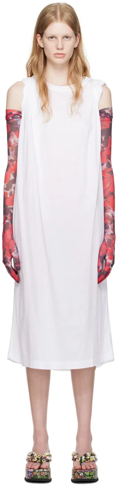Dries Van Noten White Rolled Sleeve Midi Dress In 1 White