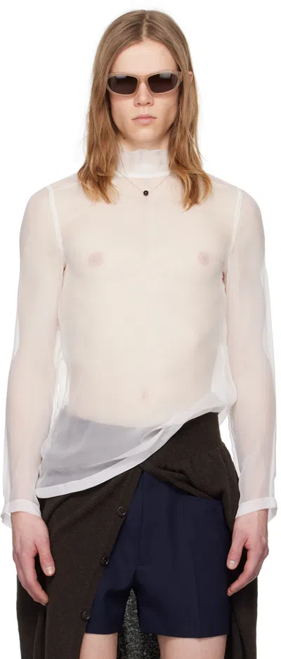 Dries Van Noten White Sheer Turtleneck In 1 White